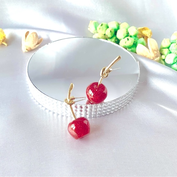 πRed Sparkling Cherry Stud Earrings - Picture 11 of 17